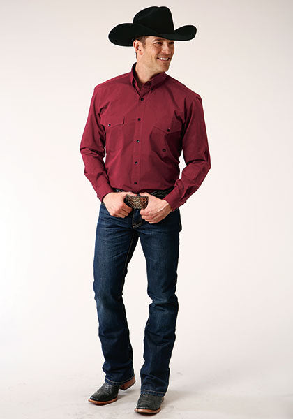 Roper Men's Solid Red Amarillo Long Sleeve Button Front Western Shirt Roper Men's Solid Red Amarillo Long Sleeve Button Front Western Shirt