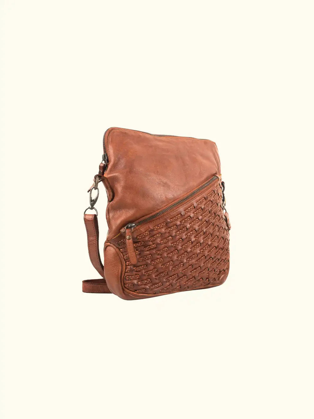MIlo® Basket Weave Cognac Washed Leather Crossbody Handbag
