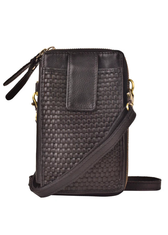 Milo® Ella Compact Crossbody Basket Weave Leather Phone Bag