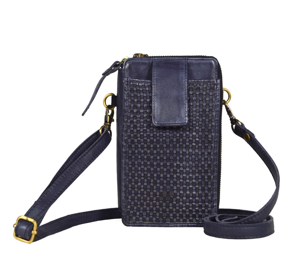 Milo® Ella Compact Crossbody Basket Weave Leather Phone Bag