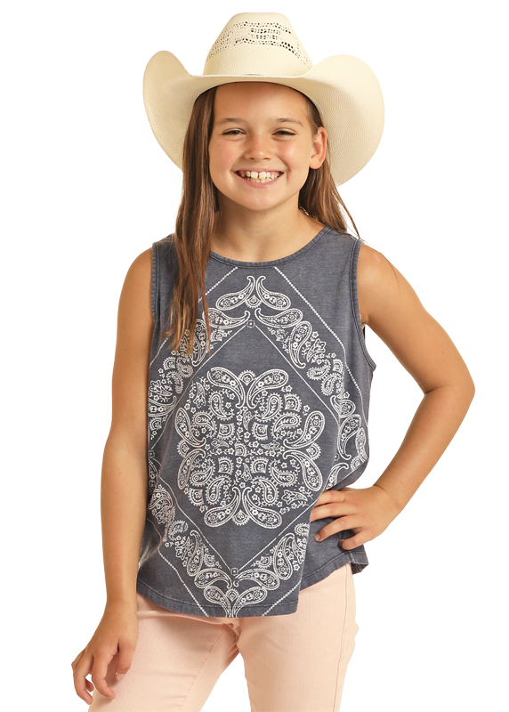 Panhandle Slim® Girls Blue Bandana Print Tank Top