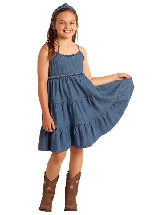 Panhandle Slim® Girls Spaghetti Strap Denim Dress