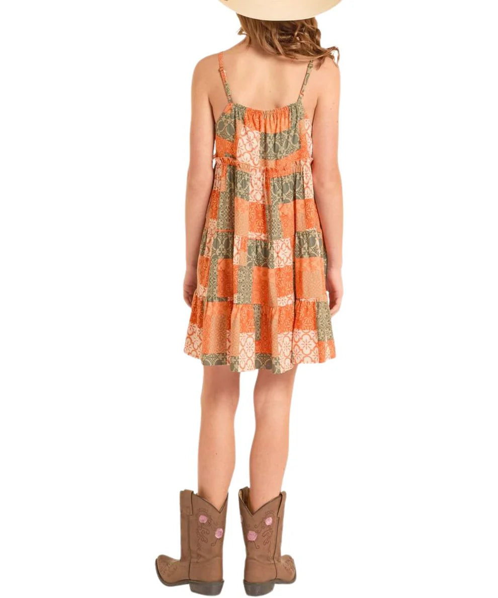 Panhandle Slim® Girls Rock N Roll Rust Patch Print Dress