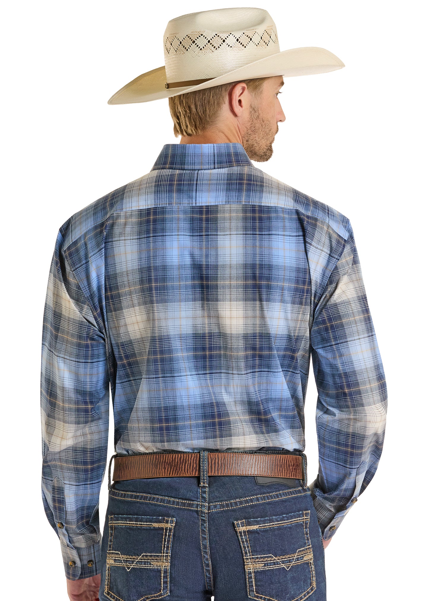 Panhandle Slim® Men's Rock N Roll Blue Plaid Long Sleeve Snap Front Western Shirt