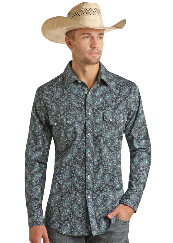 Panhandle Slim® Men's Rock N Roll Paisley Print Long Sleeve Snap Front Western Shirt