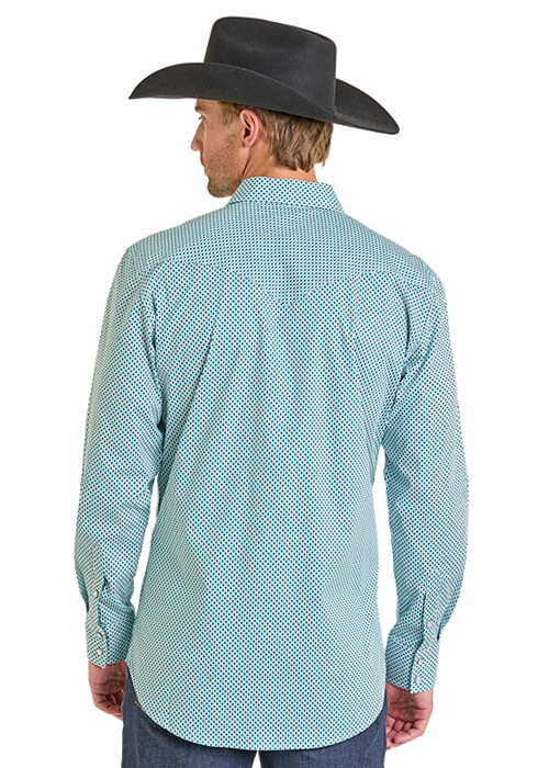 Panhandle Slim® Men's Rock N Roll Teal Geo Print Long Sleeve Snap Front Western Shirt