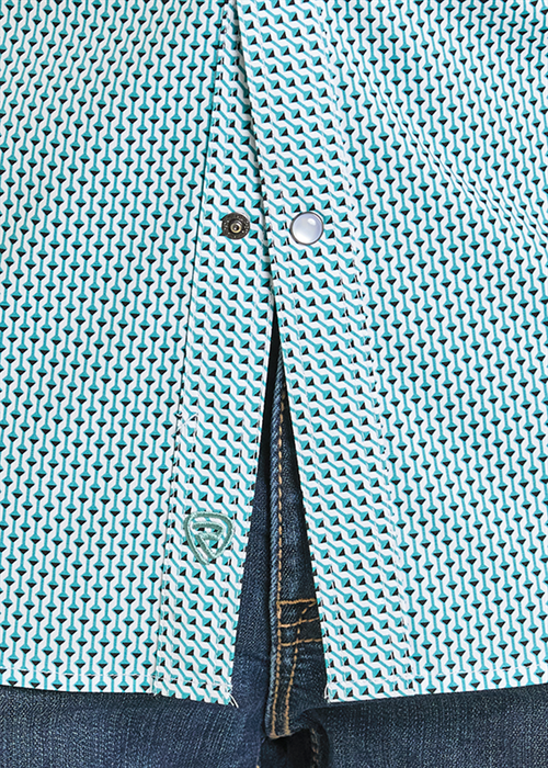 Panhandle Slim® Men's Rock N Roll Teal Geo Print Long Sleeve Snap Front Western Shirt
