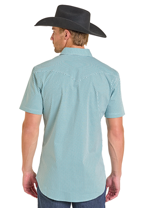 Panhandle Slim® Men's Rock N Roll Teal Geo Print Short Sleeve Snap Front Western Shirt