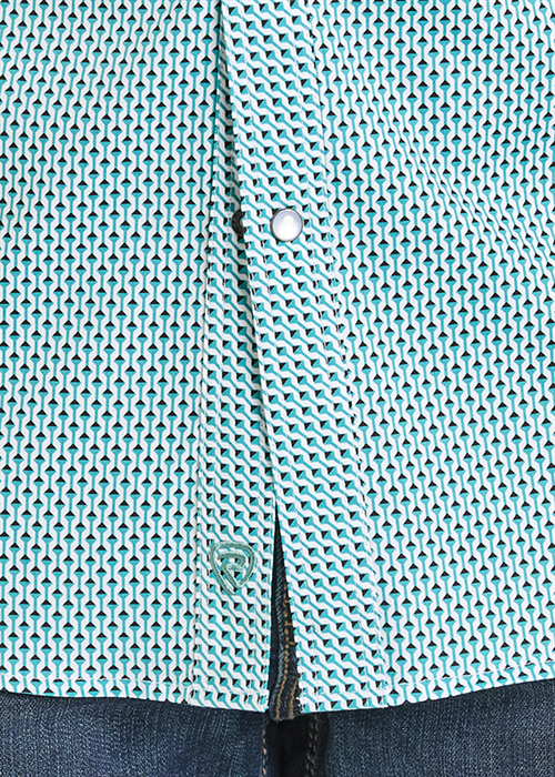 Panhandle Slim® Men's Rock N Roll Teal Geo Print Short Sleeve Snap Front Western Shirt