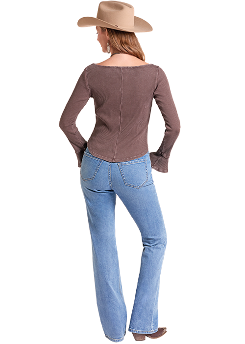 Panhandle Slim® Women's Rock N Roll Brown Rib Knit Long Sleeve Top