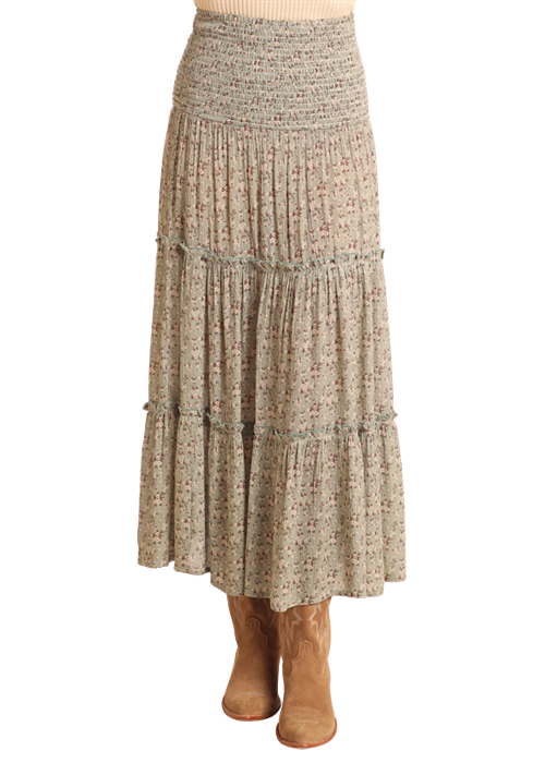 Panhandle Slim® Women's Jade Tiered Floral Print Maxi Skirt