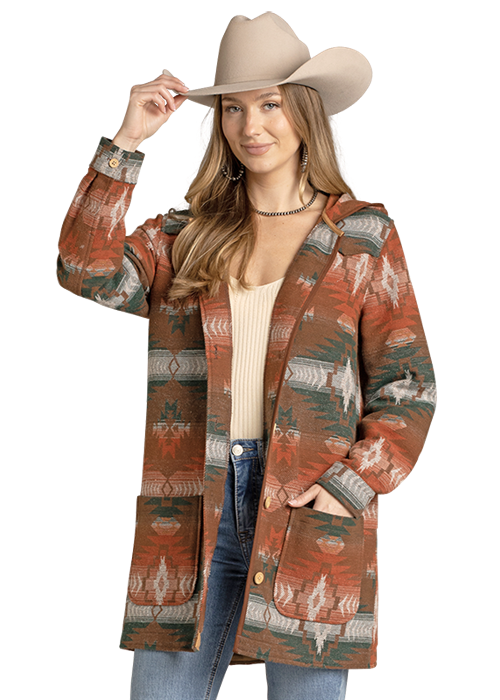Panhandle Slim® Women's Rock N Roll Aztec Jacquard Hooded Coat