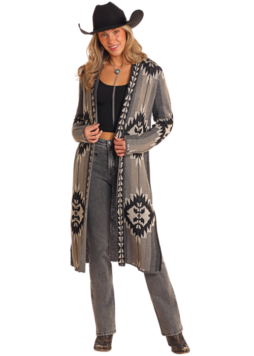 Panhandle Slim® Women's Black Rock N Roll Denim Aztec Duster