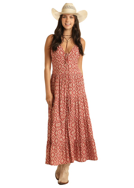 Rock & Roll Denim Women's Sleeveless Aztec Maxi Dress - Red - S Rock & Roll Denim Women's Sleeveless Aztec Maxi Dress - Red - S