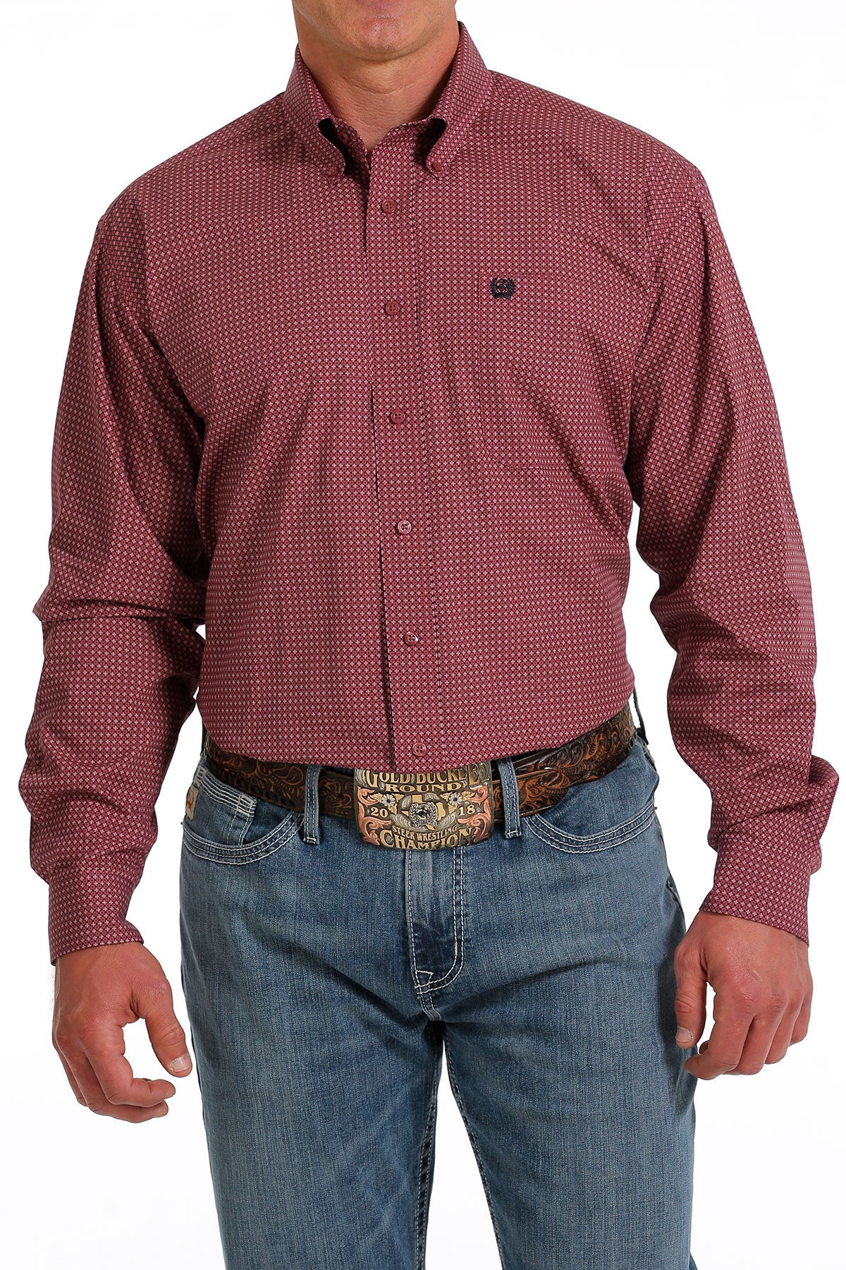 Cinch® Men's Fuchsia Geo Print Long Sleeve Button Front Western Shirt