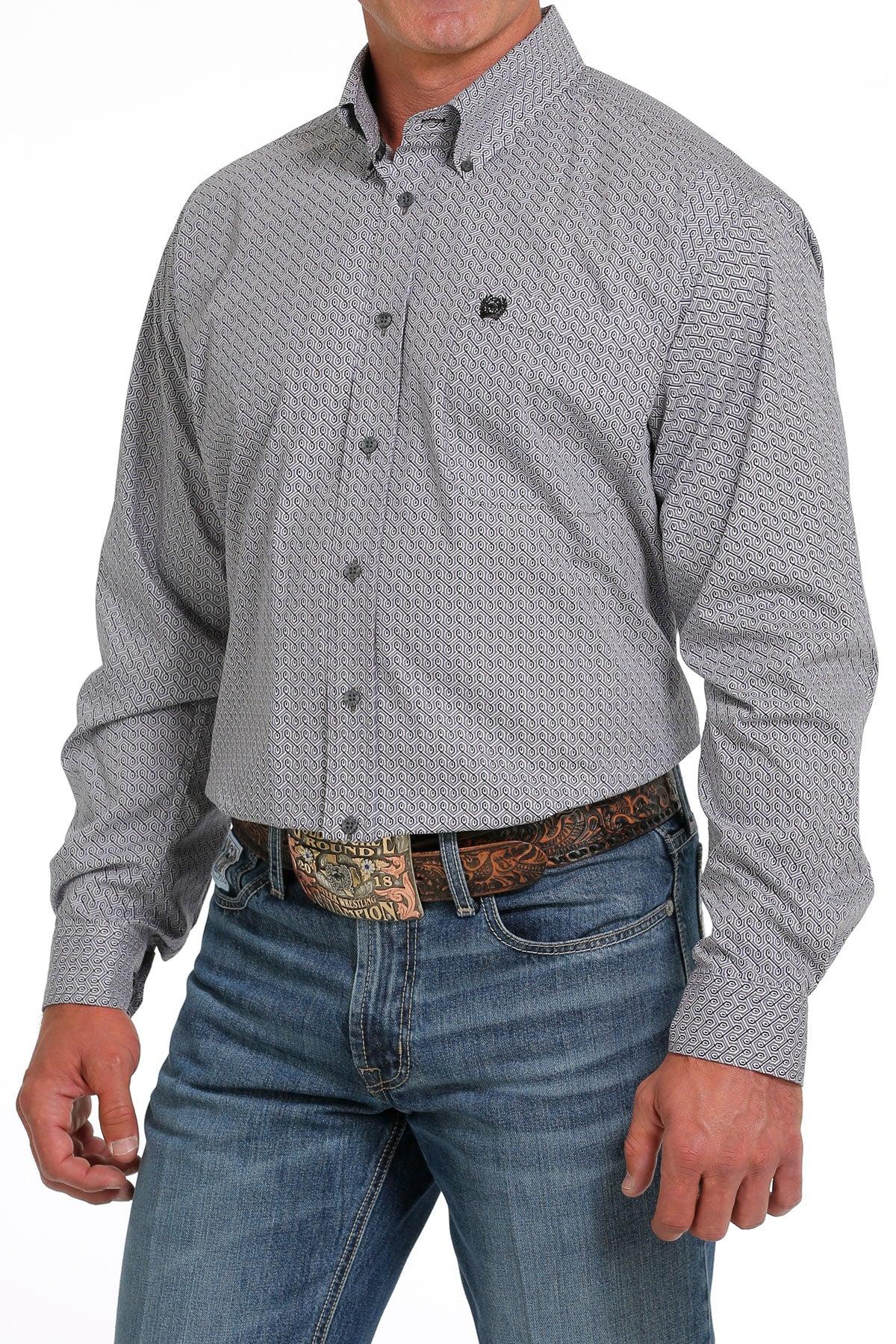 Cinch® Men's Gray Geo Print Long Sleeve Button Front Western Shirt