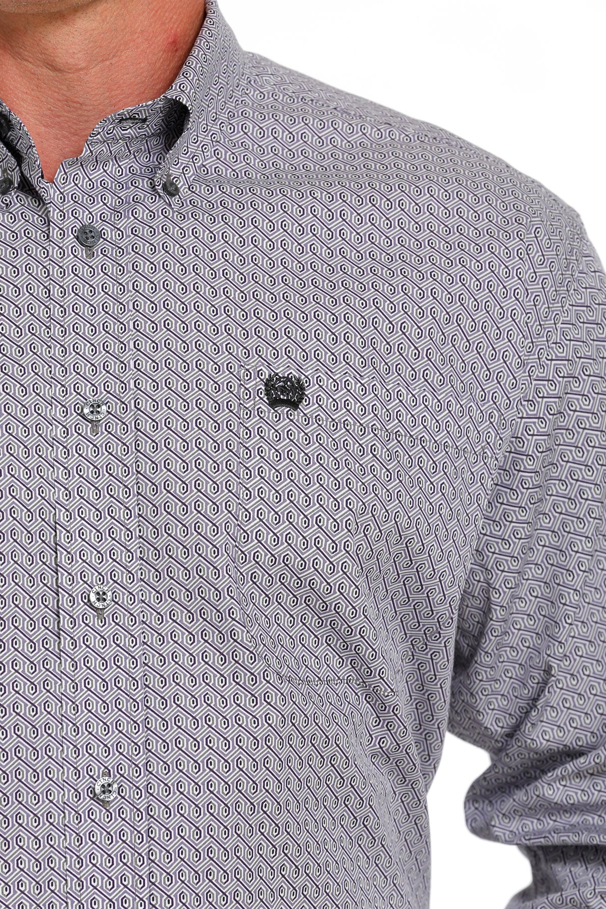 Cinch® Men's Gray Geo Print Long Sleeve Button Front Western Shirt