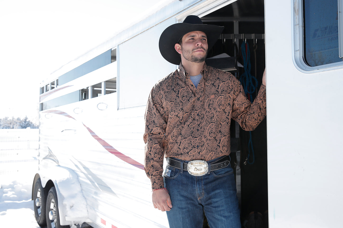 Cinch® Men's Gold Paisley Print Long Sleeve Button Front Western Shirt