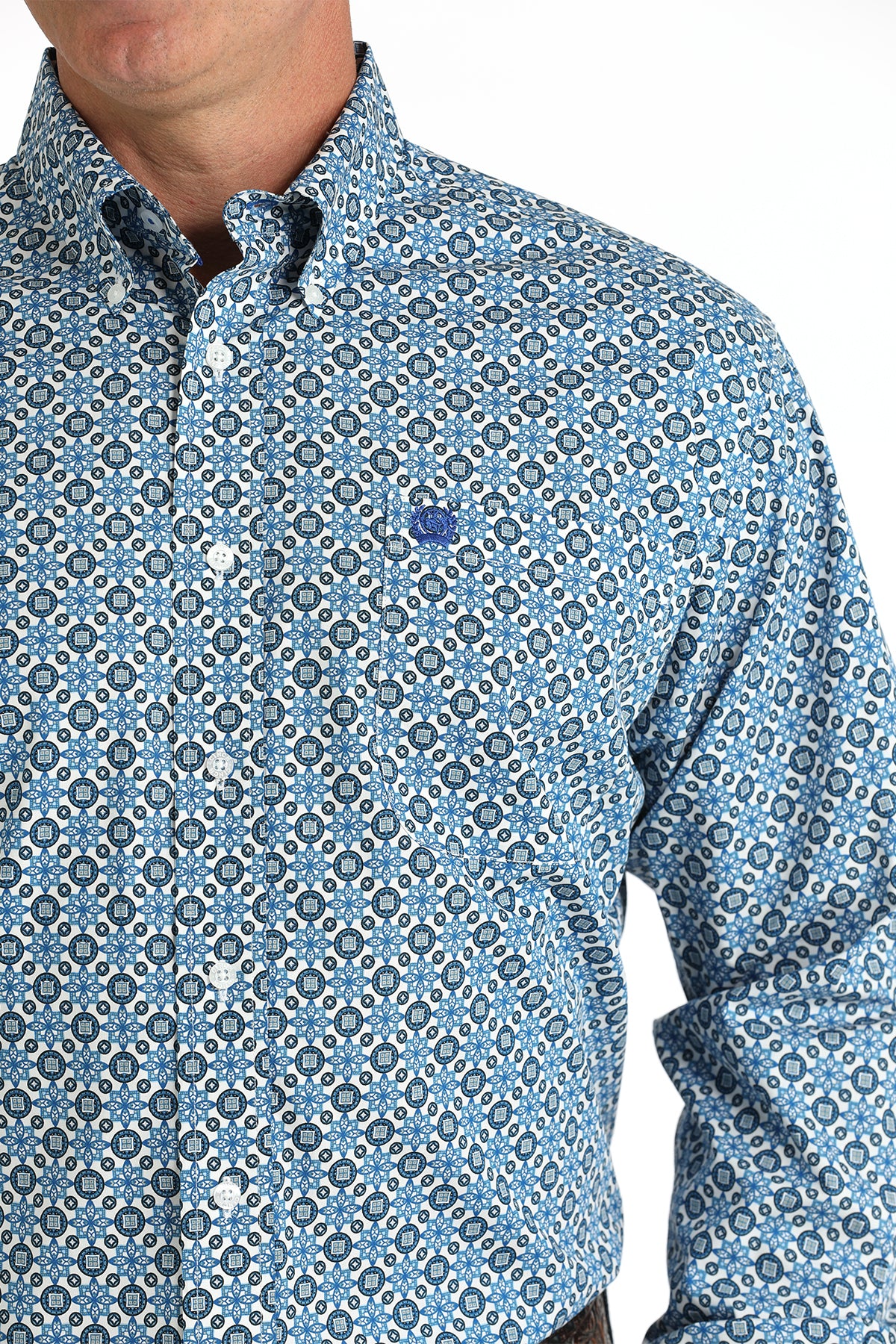 Cinch® Men's Blue Geoprint Long Sleeve Button Front Western Shirt