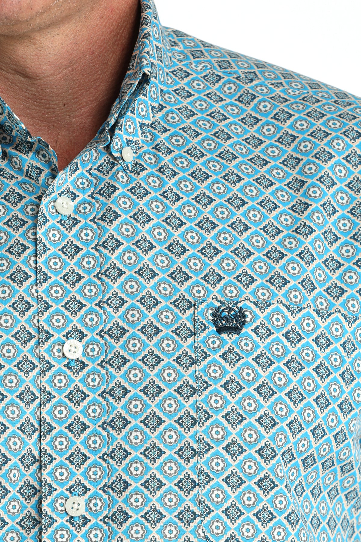 Cinch® Men's Blue Geo Print Cotton Long Sleeve Button Front Shirt