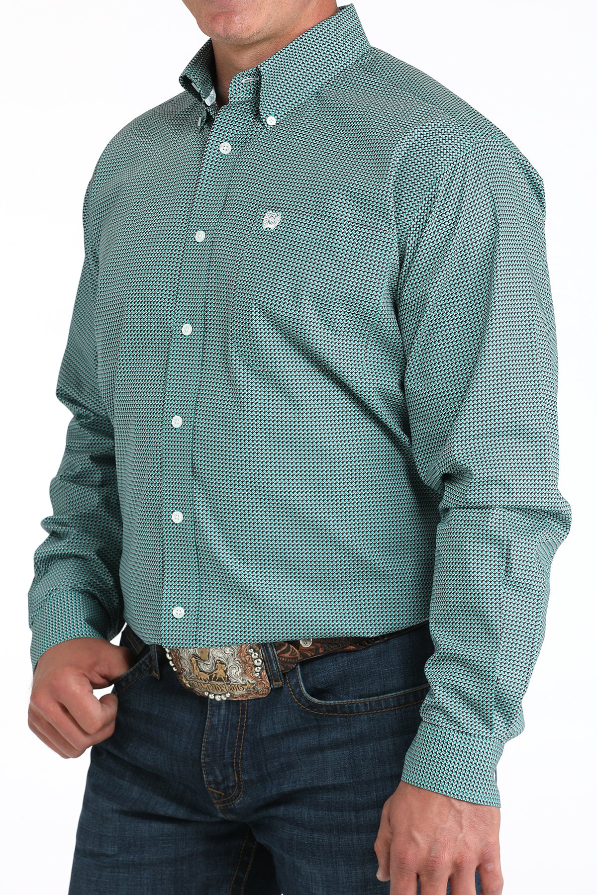 Cinch® Men's Turquoise Geo Print Long Sleeve Button Front Shirt