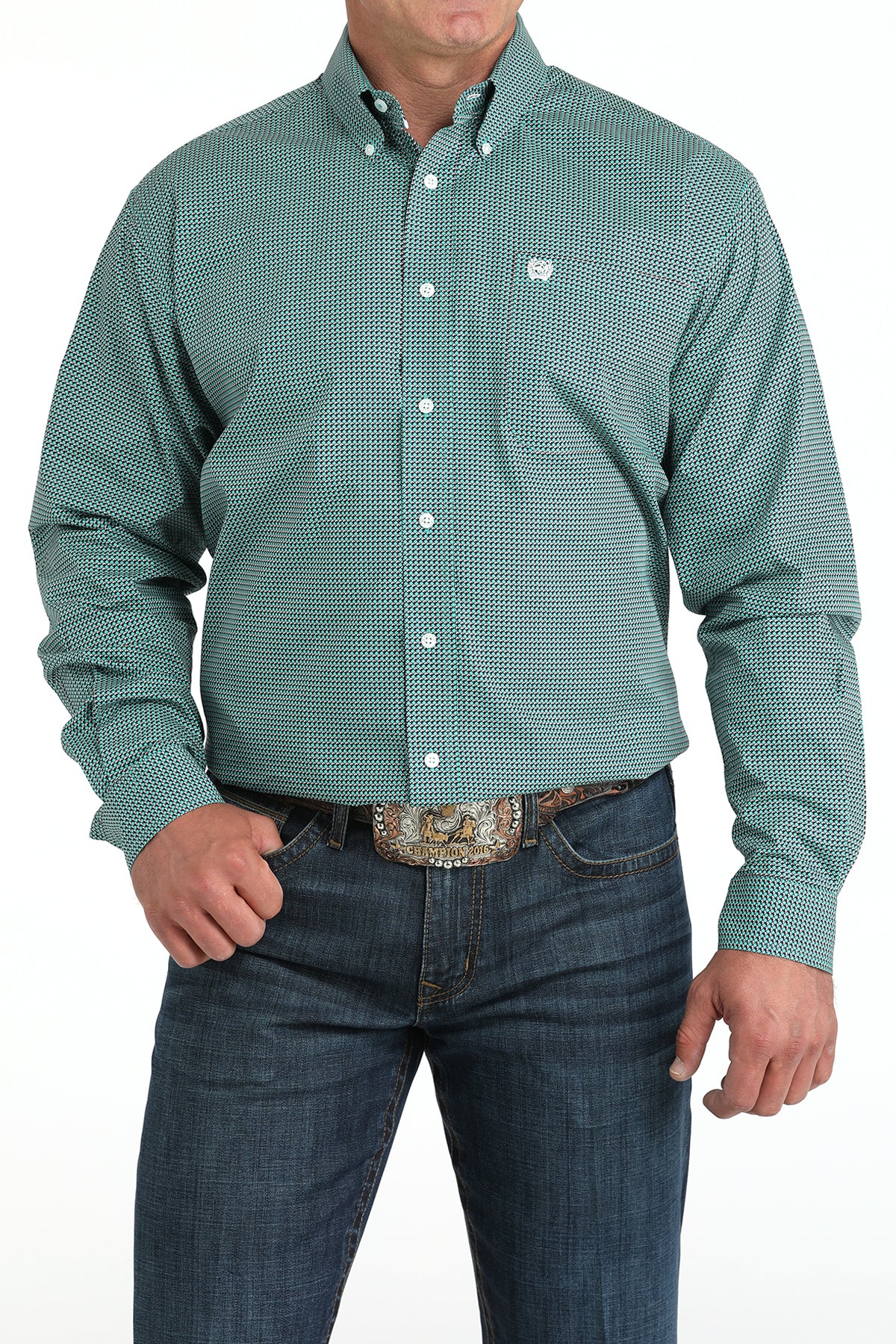 Cinch® Men's Turquoise Geo Print Long Sleeve Button Front Shirt
