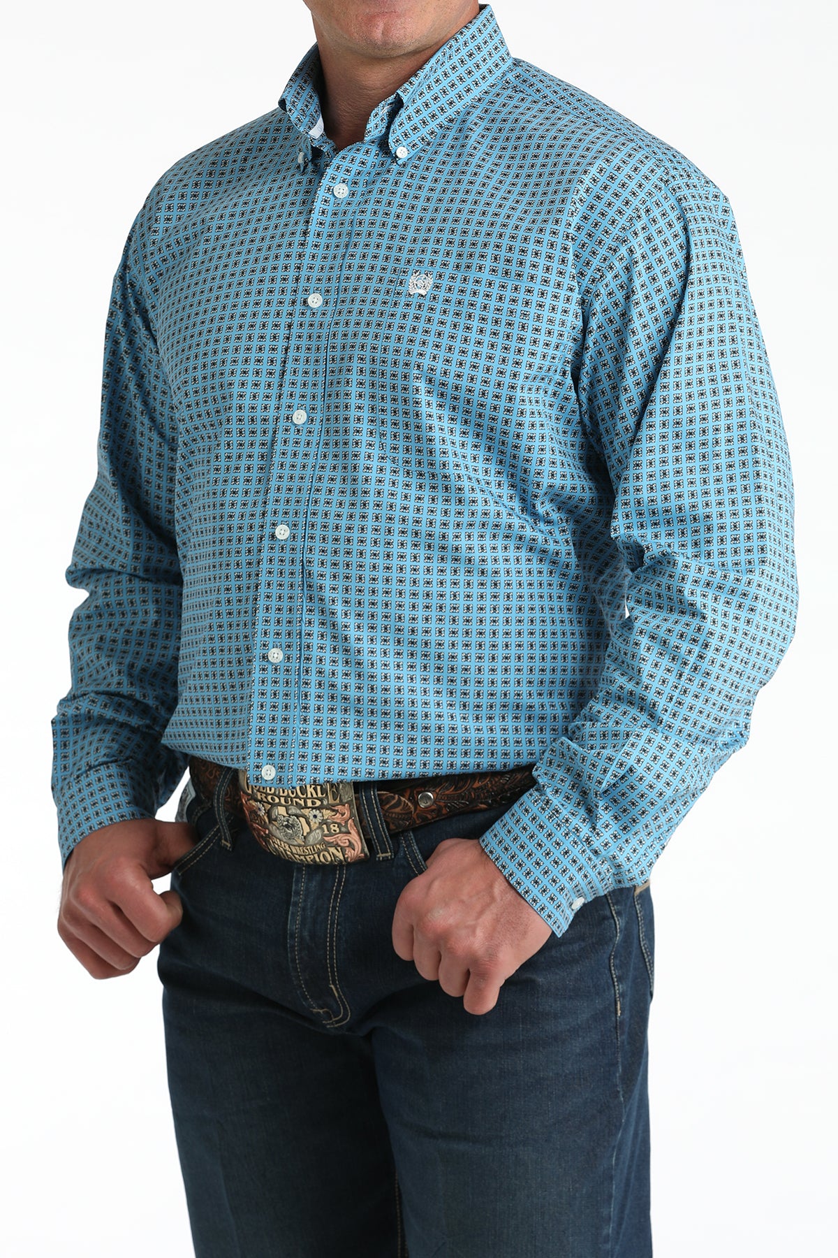 Cinch® Men's Blue Geo Print Long Sleeve Button Front Shirt
