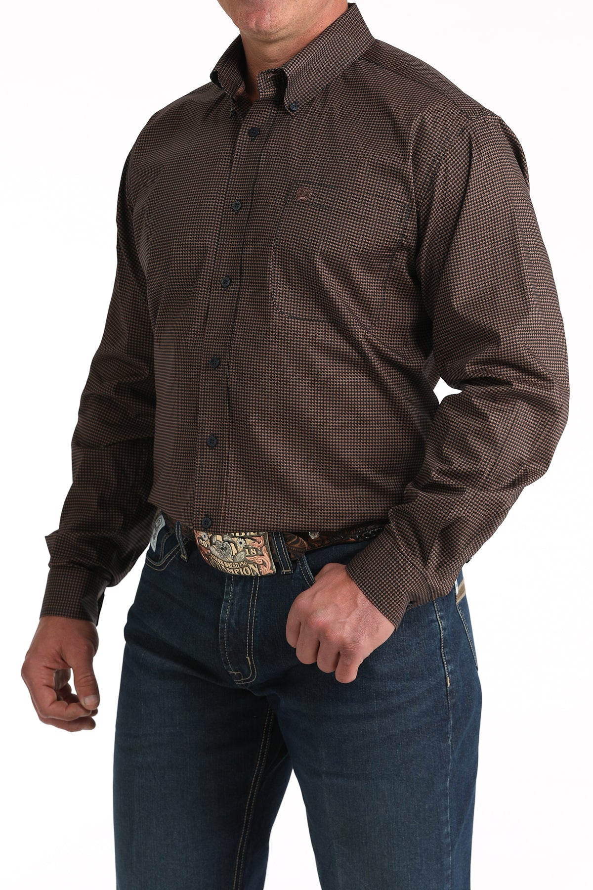 Cinch® Men's Brown/Navy Geo Print Long Sleeve Button Front Shirt