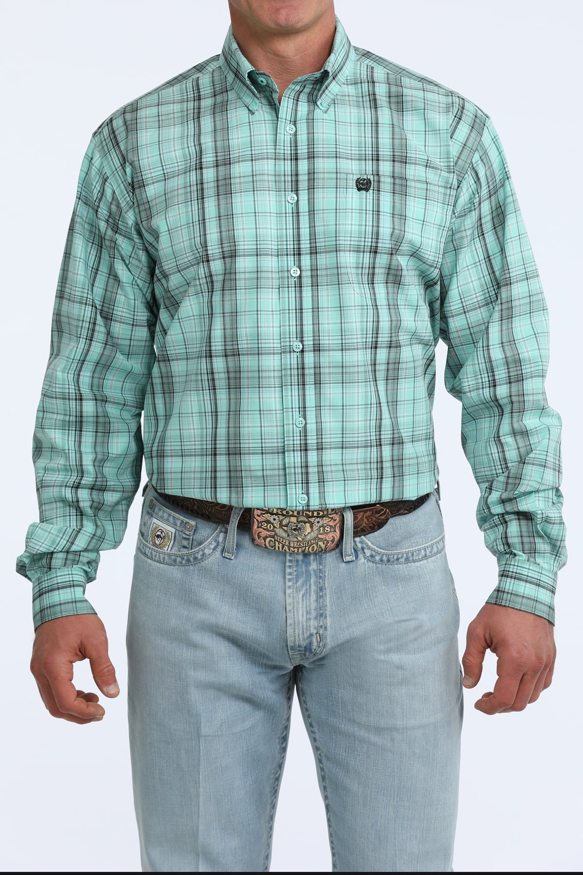 Cinch® Men's Turquoise Plaid Long Sleeve Button Front Western Shirt