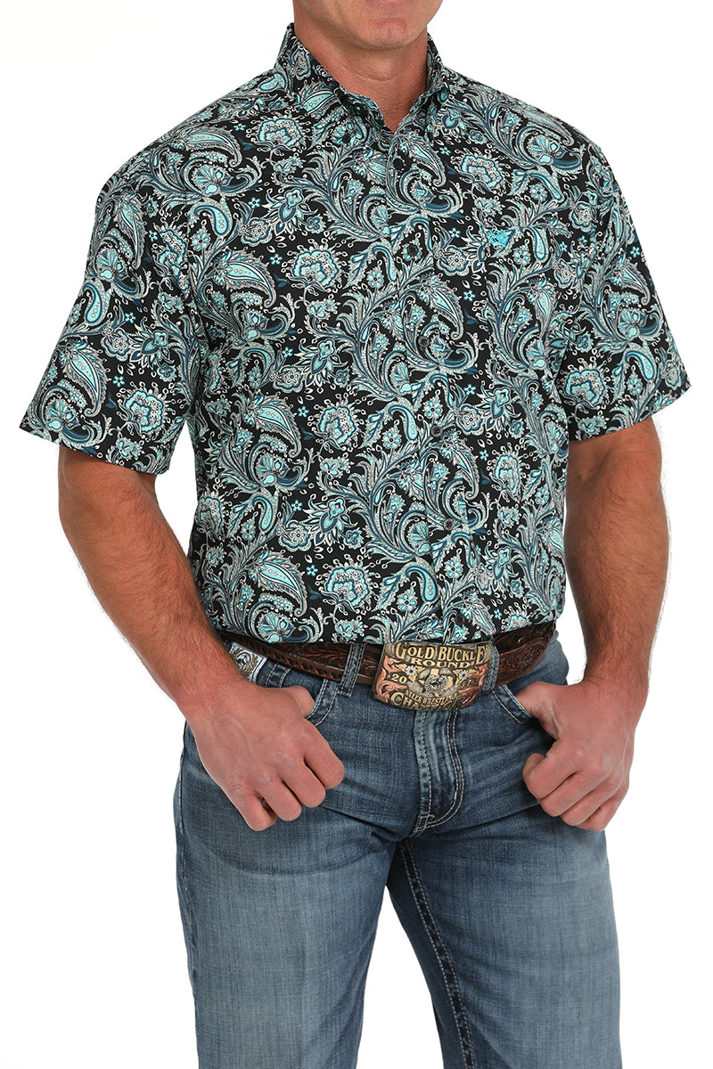 Cinch® Men's Turquoise Paisley Short Sleeve Button Front Shirt