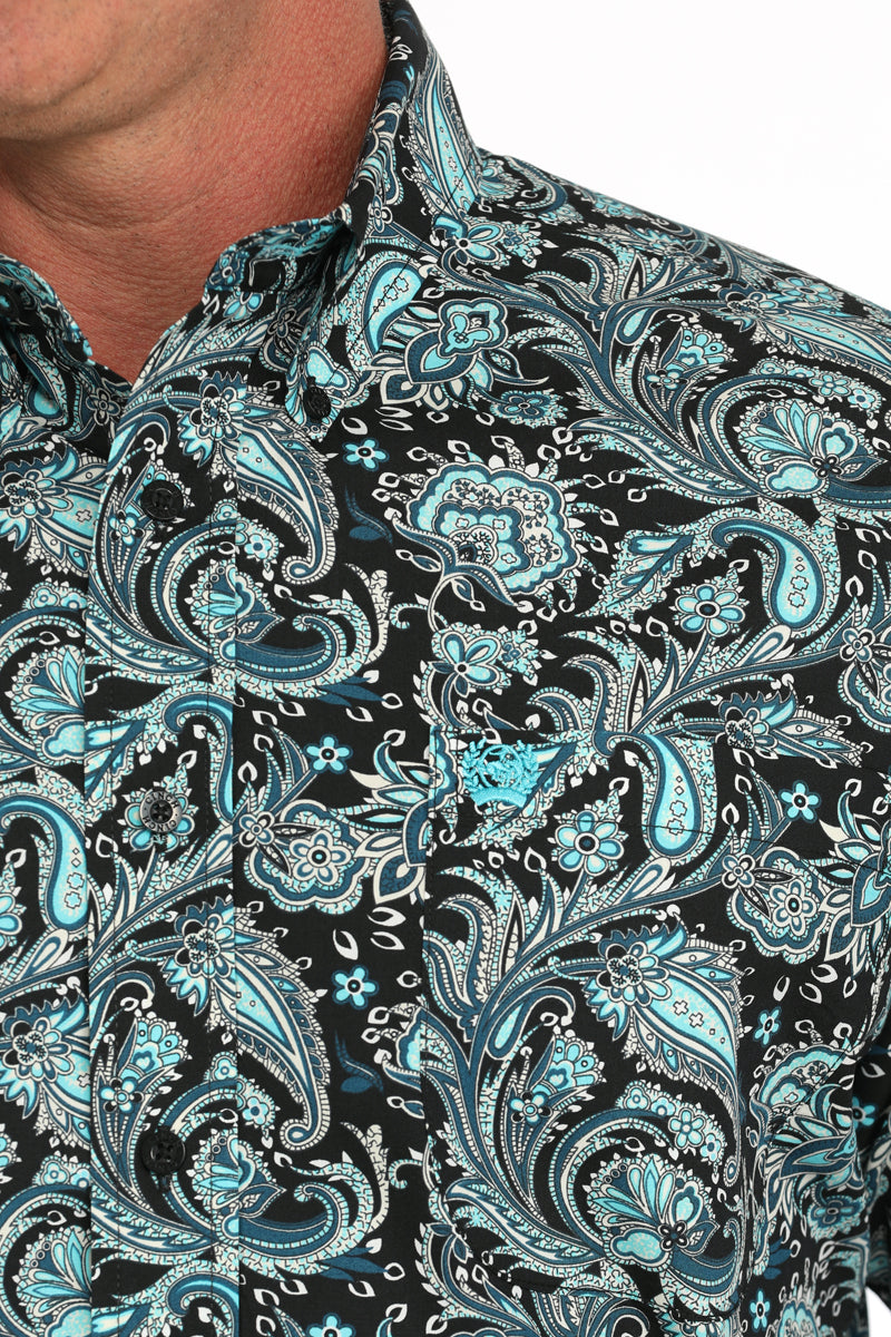 Cinch® Men's Turquoise Paisley Short Sleeve Button Front Shirt