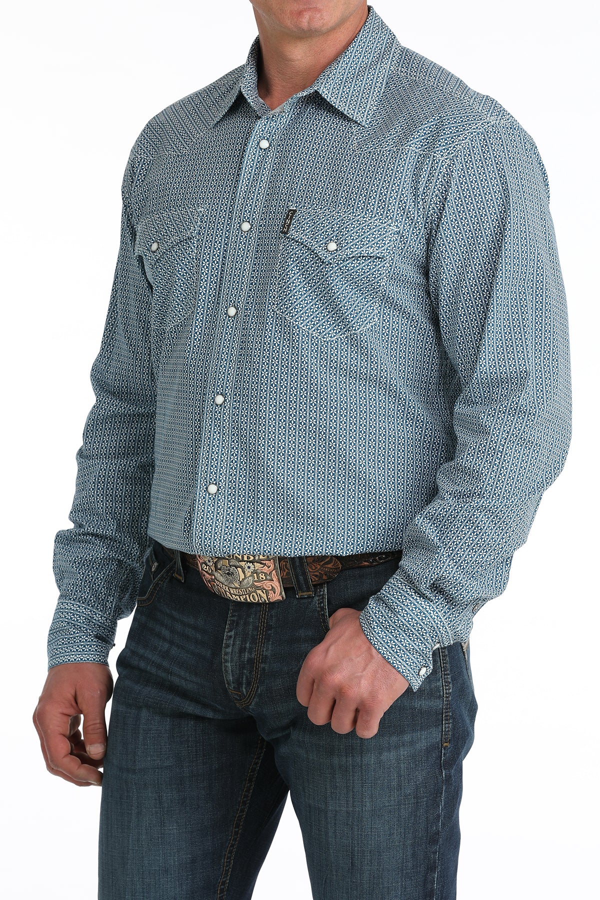 Cinch® Men's Blue Geo Print Long Sleeve Snap Front Shirt