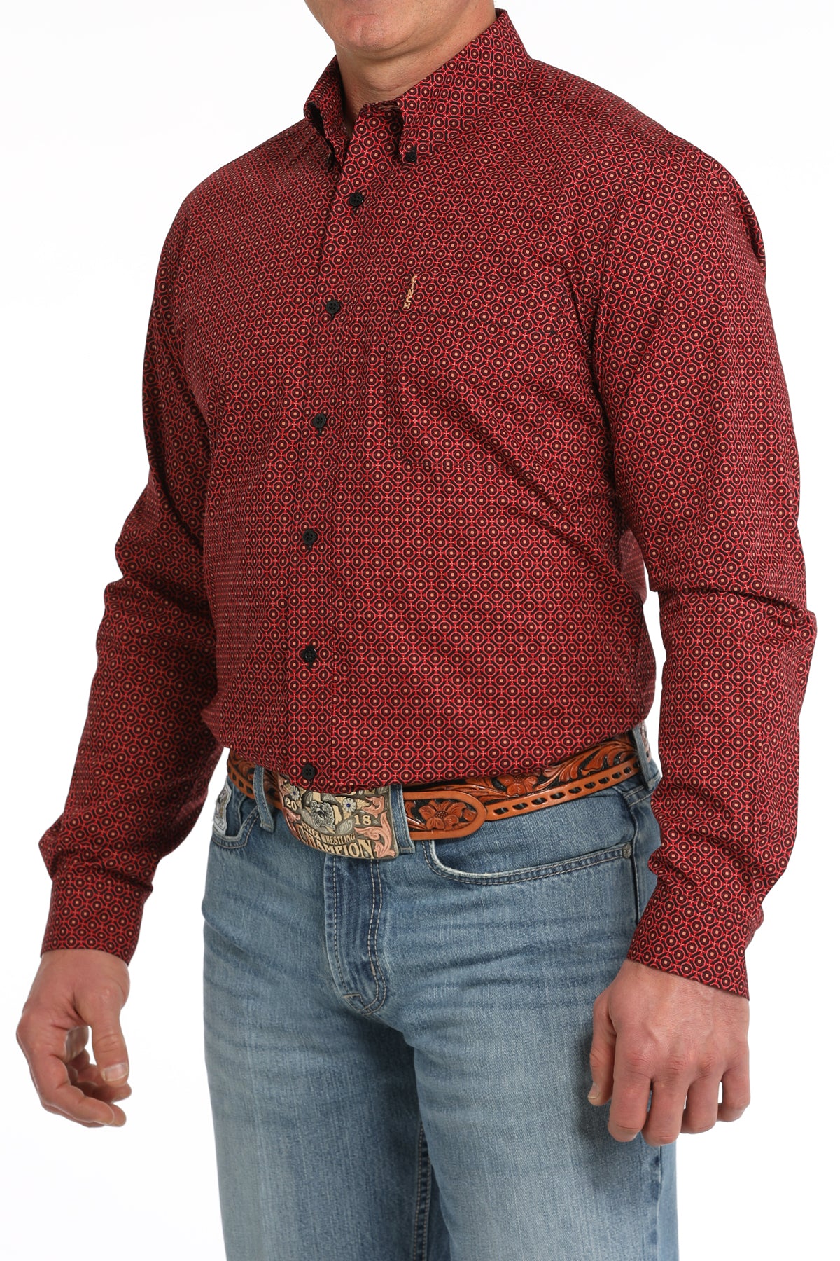 Cinch® Men's Red Geo Print Long Sleeve Button Front Western Shirt
