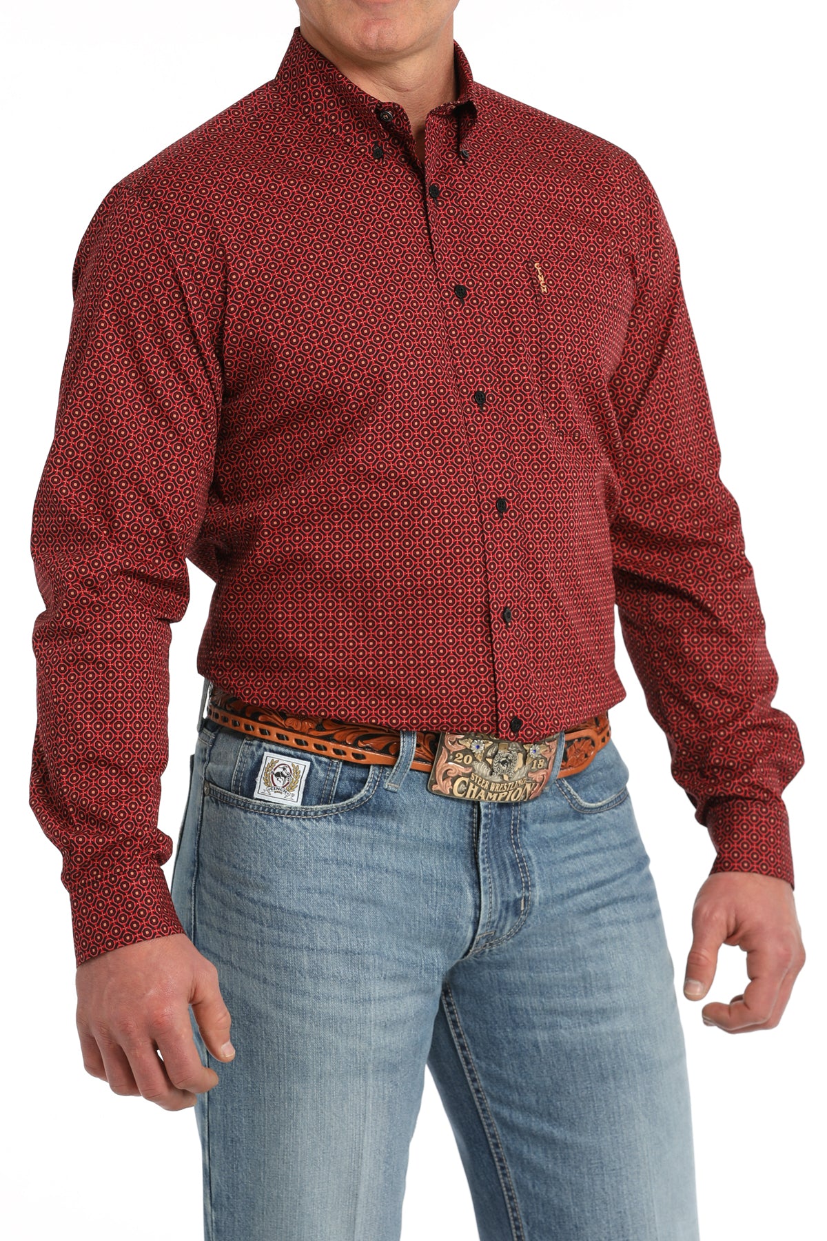 Cinch® Men's Red Geo Print Long Sleeve Button Front Western Shirt