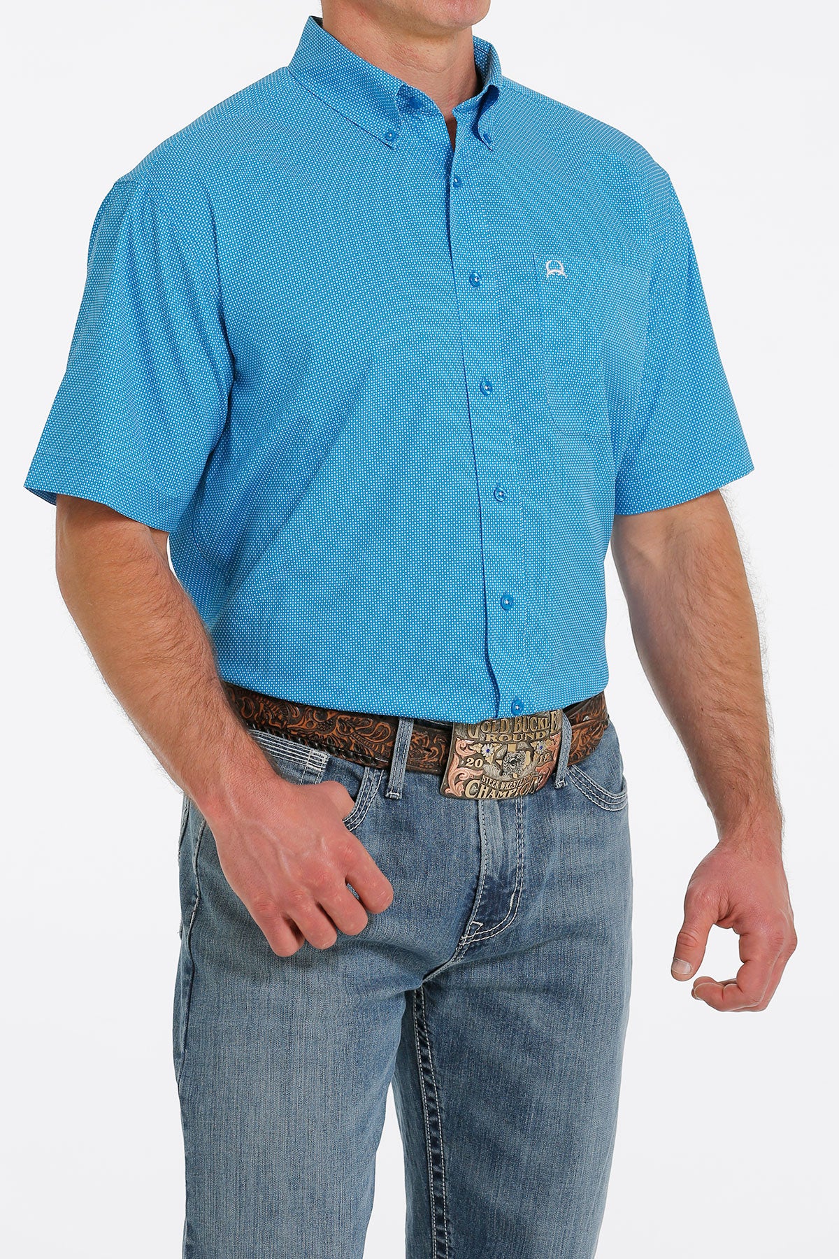 Cinch® Men's Blue Arena Flex Short Sleeve Botton Front Western Shirt