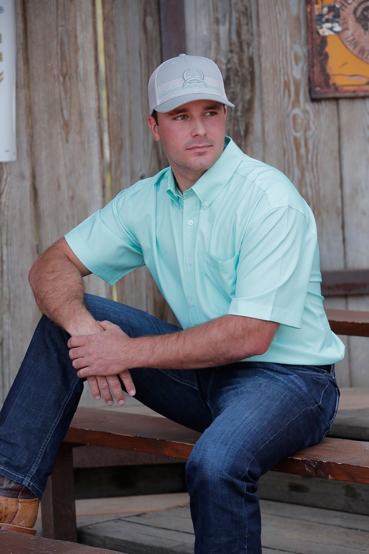 Cinch Men's Geometric Print Arenaflex Mint Short Sleeve Shirt Cinch Men's Geometric Print Arenaflex Mint Short Sleeve Shirt
