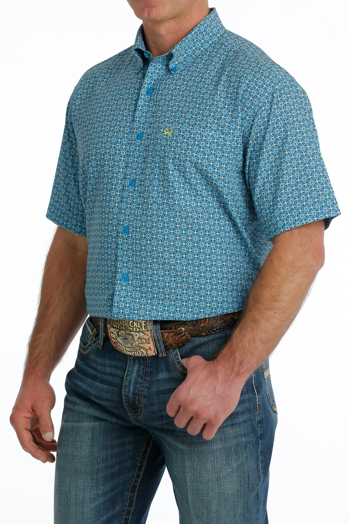 Cinch® Men's Arenaflex Geo Print Short Sleeve Button Front Western Shirt