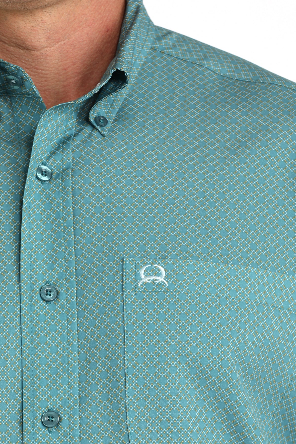 Cinch® Men's Teal Geo Print Short Sleeve Button Front Western Shirt