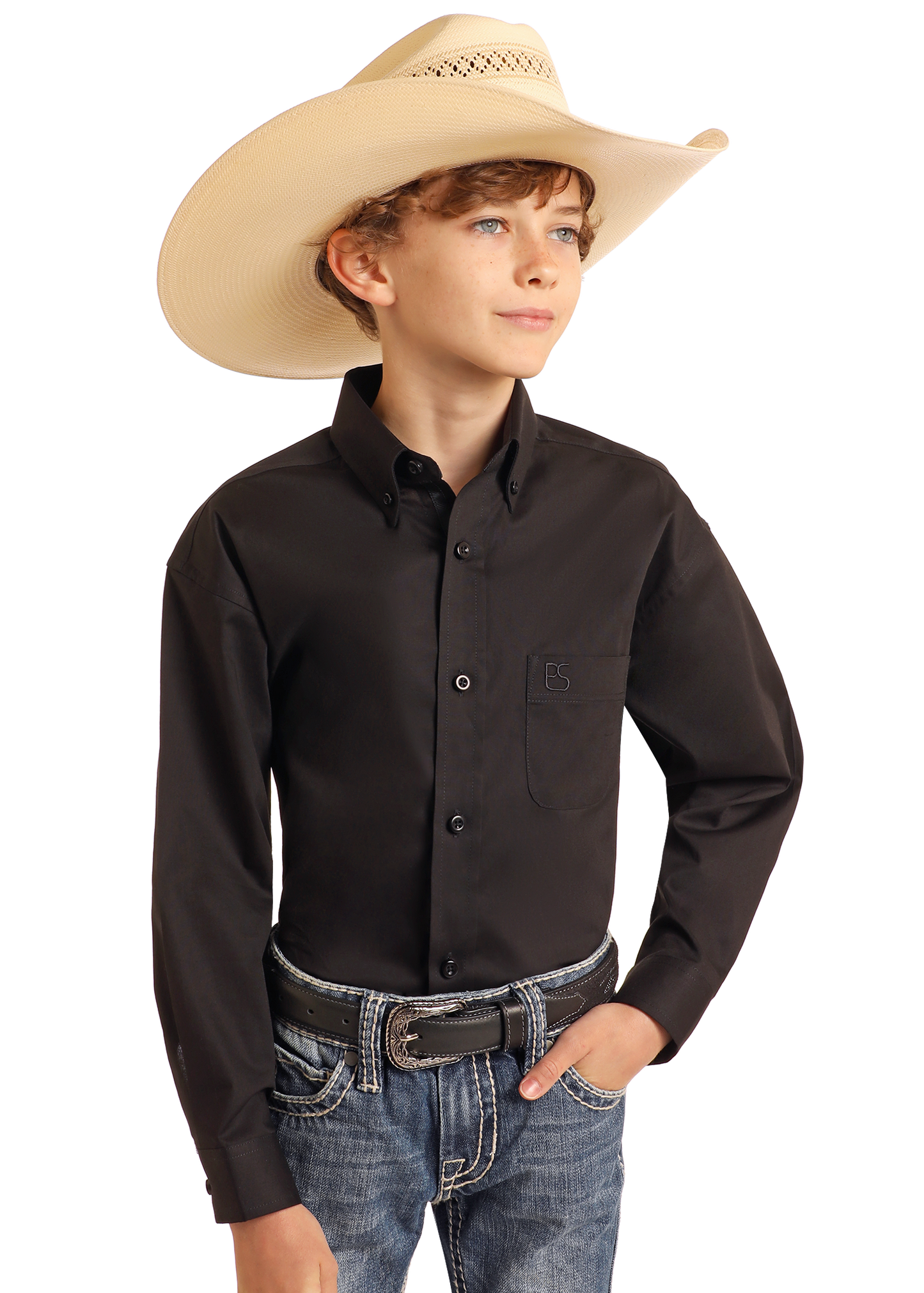 Panhandle Slim® Boys Solid Long Sleeve Button Front Shirt
