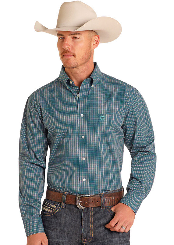 Panhandle Slim® Men's Teal Check Long Sleeve Snap Front Western Shirt