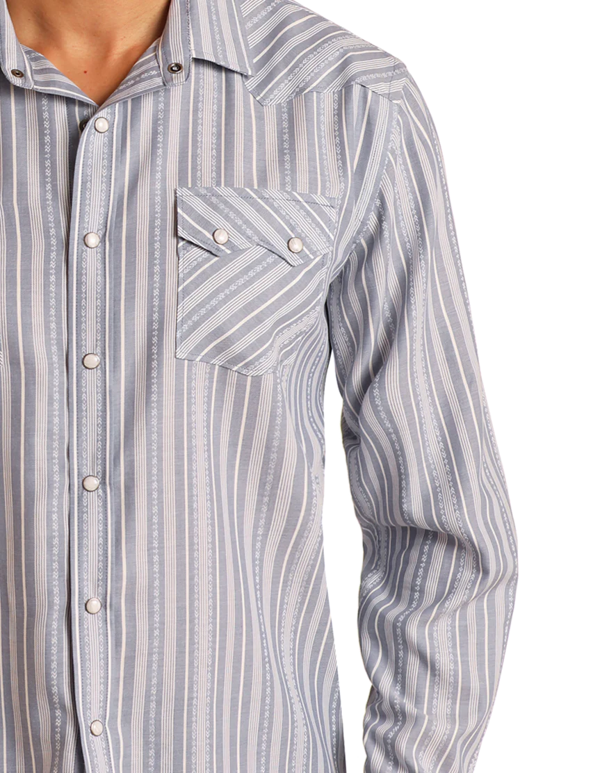 Panhandle Slim® Men's Blue Modern Vintage Jacquard Long Sleeve Snap Front Shirt