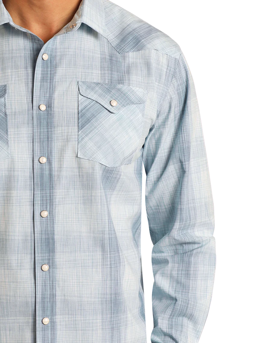 Panhandle Slim® Men's Blue Vintage Plaid Long Sleeve Snap Front Shirt