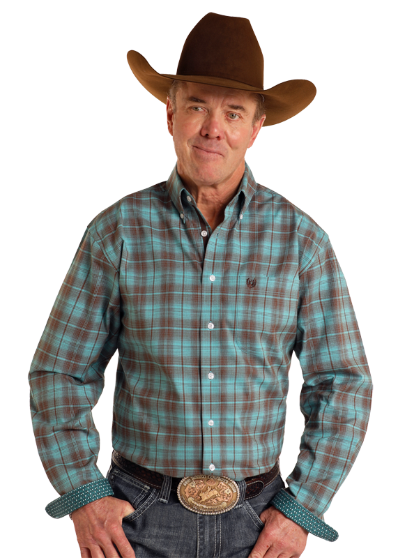 Rock N Roll Denim® Men's Turquoise Plaid Long Sleeve Button Front Shirt