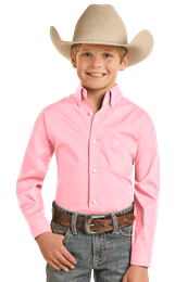Panhandle Slim® Boys Pink Solid Twill Long Sleeve Snap Front Shirt