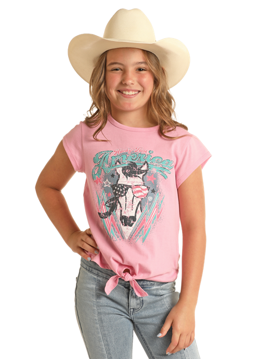 Panhandle Slim® Girls Rock N Roll Baby Pink Graphic Horse Tie Tee Shirt