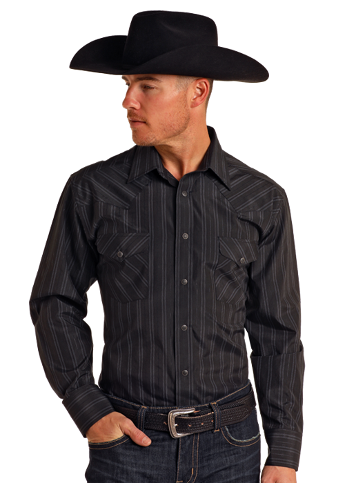Rock N Roll Denim® Men's Black Stripe Long Sleeve Snap Front Shirt