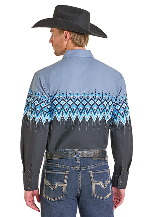Panhandle Slim® Men's Blue Aztec Border Print Long Sleeve Snap Front Western Shirt