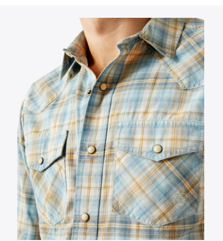 Ariat® Men's Light Blue Plaid Long Sleeve Snap Front Western Shirt