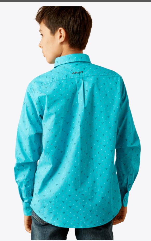 Ariat® Boys Turquoise Printed Long Sleeve Button Front Shirt