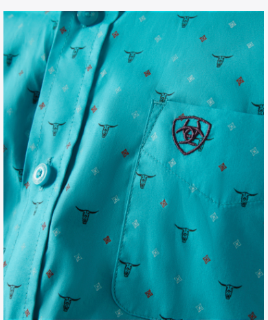 Ariat® Boys Turquoise Printed Long Sleeve Button Front Shirt